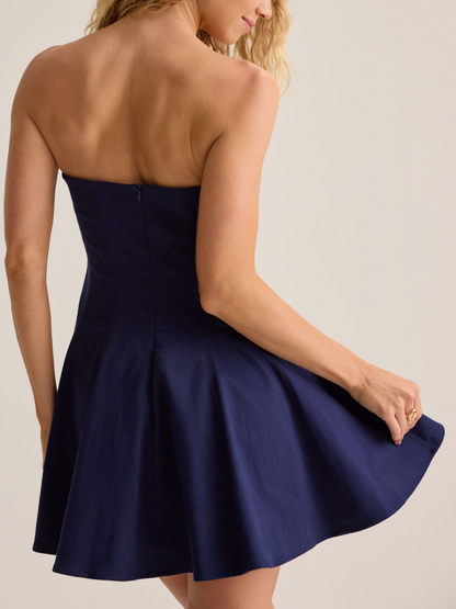 Deep Tone Woven Strapless Sweetheart Seamed Flared A-Line Mini Homecoming Dresses