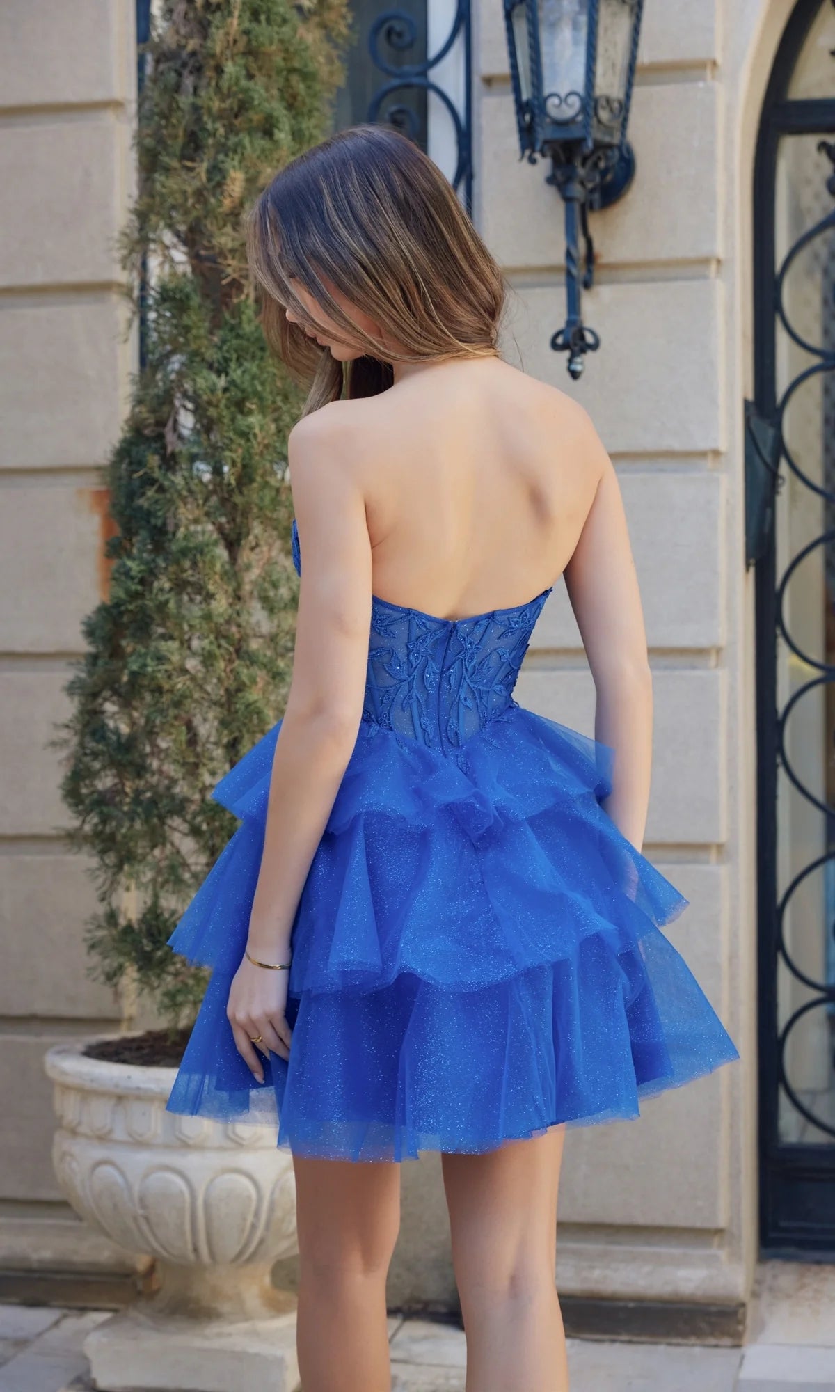 Deep V-neck lace decal off shoulder sleeveless strapless backless short mini Homecoming dress