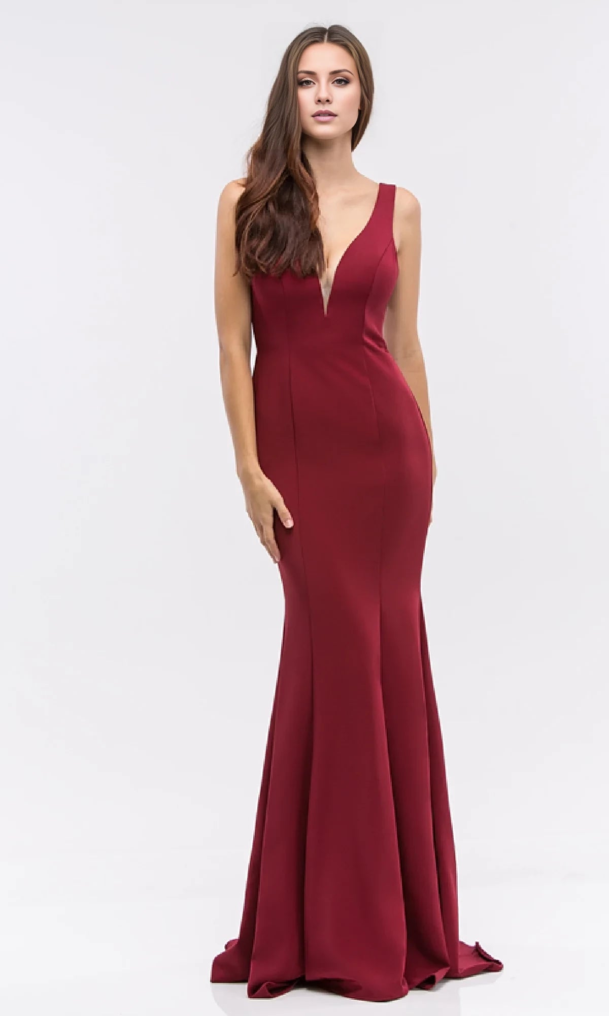 Deep V-neck off shoulder sleeveless backless mermaid and floor length Prom dress