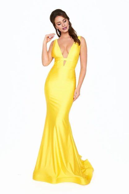 Deep V-neck satin backless mermaid and floor length evening dress