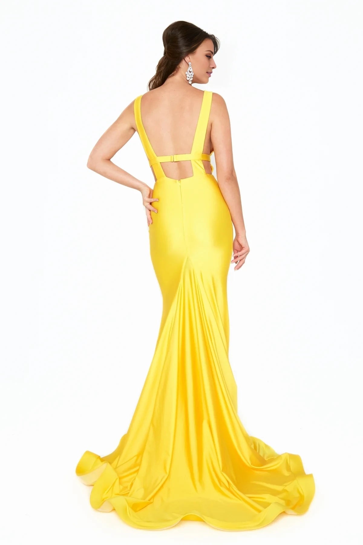 Deep V-neck satin backless mermaid and floor length evening dress