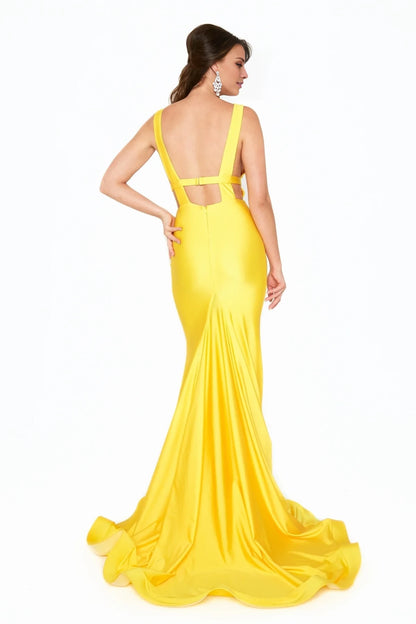 Deep V-neck satin backless mermaid and floor length evening dress