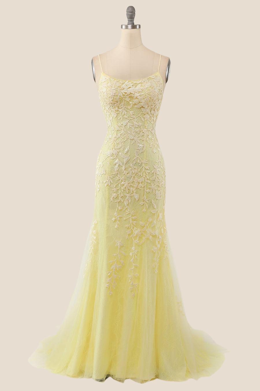 Delicate Lace Mermaid Scoop Neck Spaghetti Strap Crisscross Back Floor Length Evening Dress