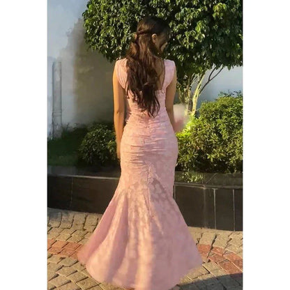 Delicate Lace Mermaid With Sleeves Off-Shoulder Sweetheart Ruched Back High-Low Hem Prom Dresses