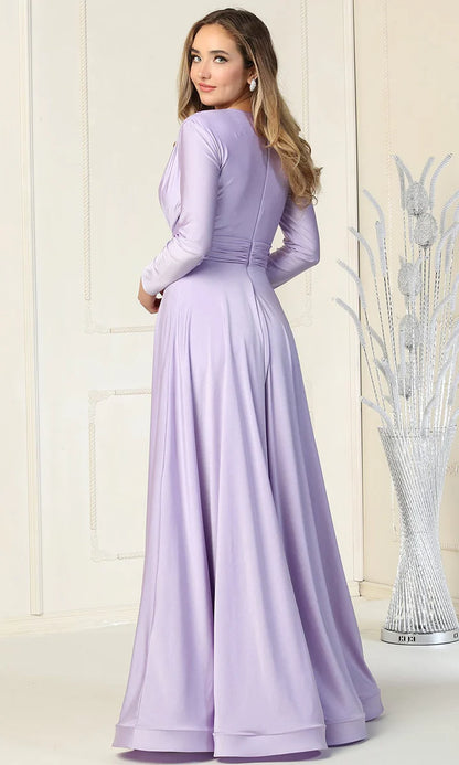 Dramatic A-Line V-Neck Long Sleeve Closed Back Floor-Length Mother of the Bride Dresses