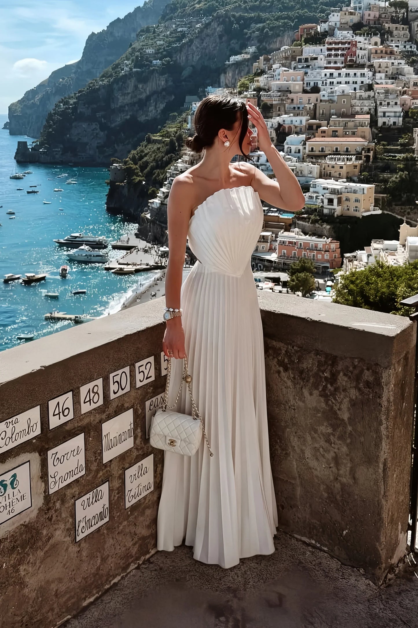 Draped Pleated Chiffon A-Line Draped Strapless Sleeveless Open Back Floor-Length Evening Dresses