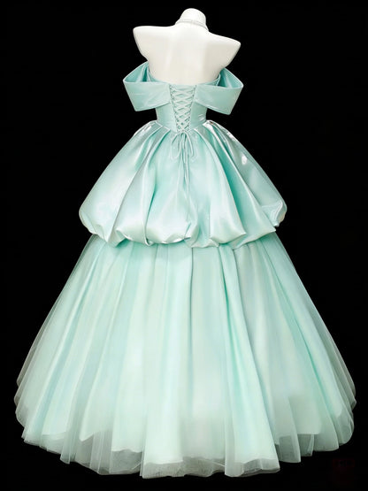 Dreamy Fitted Ball Gown Off-The-Shoulder Sweetheart Neck Lace-Up Back Prom Dresses