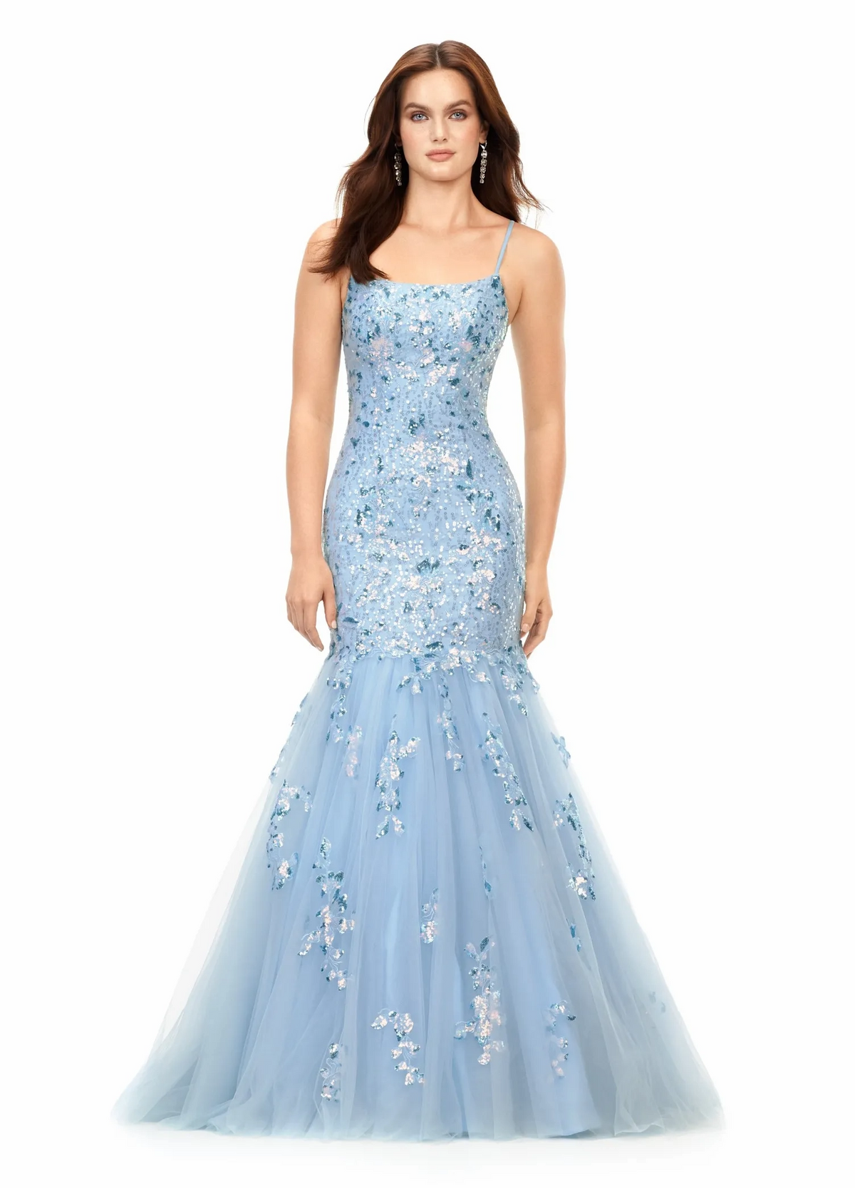 Dreamy Spaghetti Strap Sequin Applique Tulle Mermaid Prom Dress With Lace Up Back