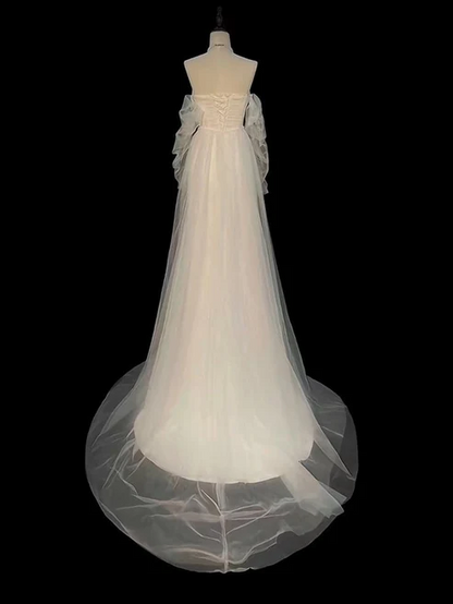 Dreamy Strapless Tulle Off-Shoulder Ruched Lace-Up Mermaid Floor-Length Prom Dress