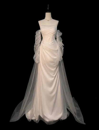 Dreamy Strapless Tulle Off-Shoulder Ruched Lace-Up Mermaid Floor-Length Prom Dress