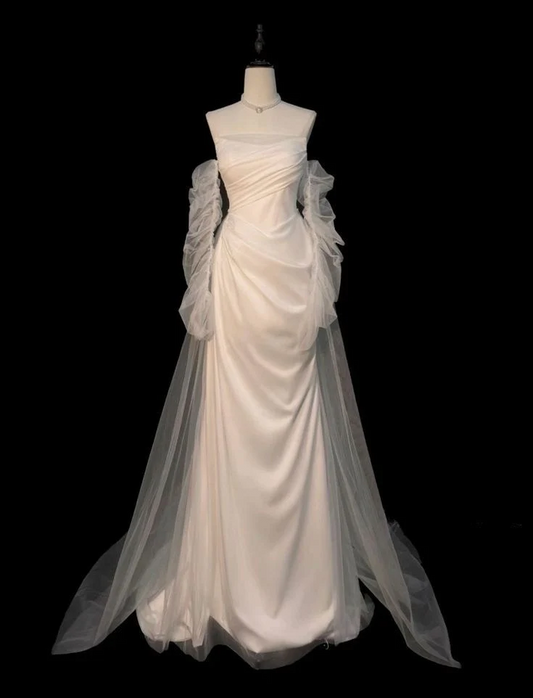 Dreamy Strapless Tulle Off-Shoulder Ruched Lace-Up Mermaid Floor-Length Prom Dress