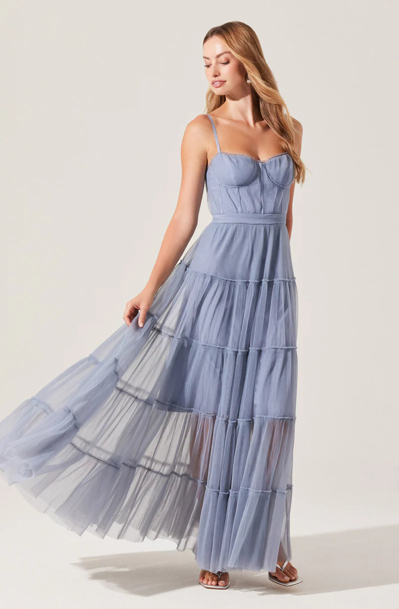 Dreamy Tulle A-Line Cowl-Neck Spaghetti-Strap Back-Zip Maxi Evening Dresses