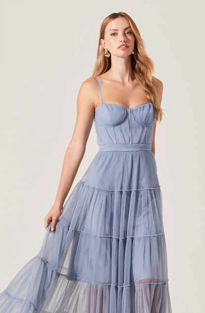 Dreamy Tulle A-Line Cowl-Neck Spaghetti-Strap Back-Zip Maxi Evening Dresses