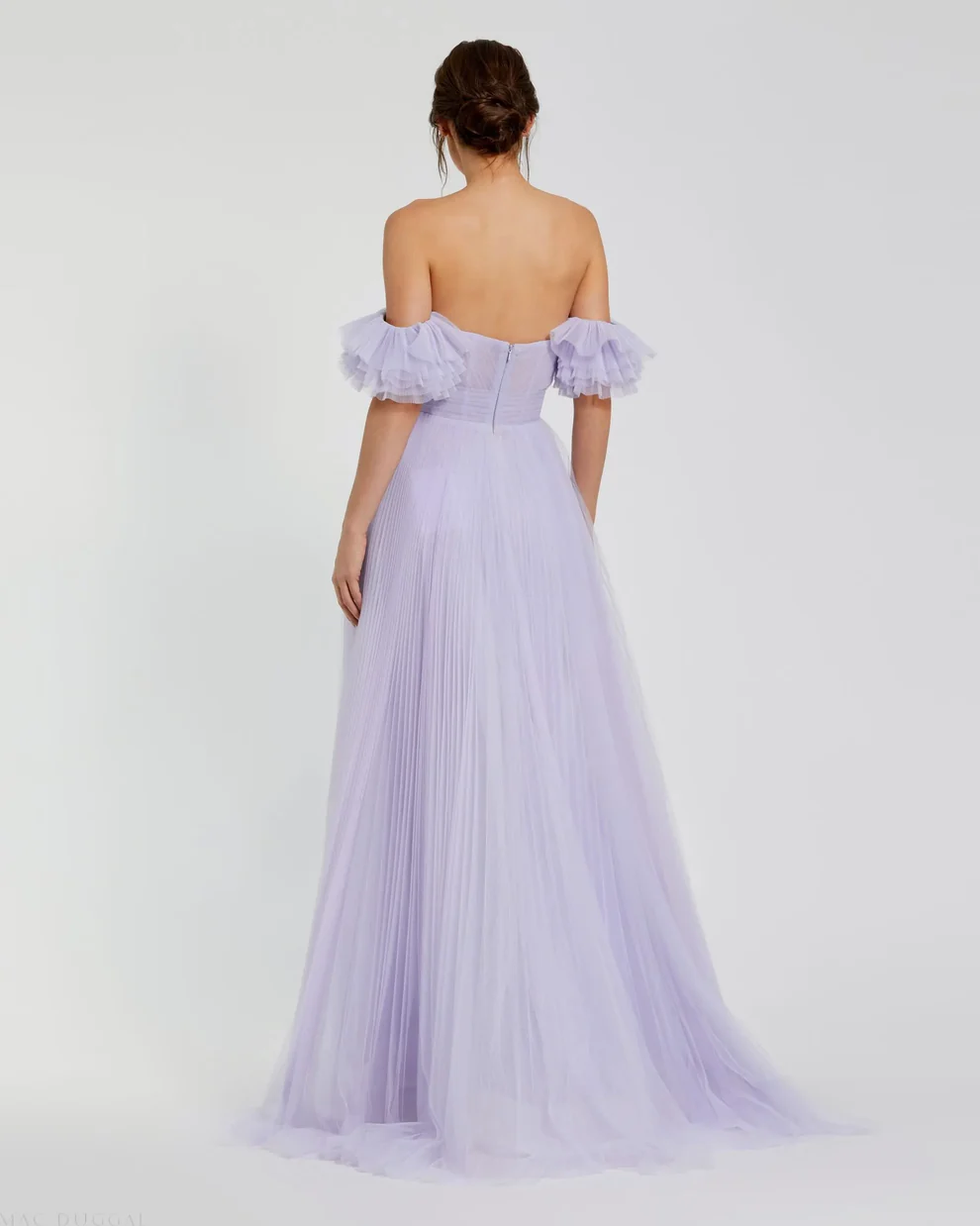 Dreamy Tulle A-Line Off-the-Shoulder Ruffled Sleeves Open Back Floor-Length Evening Dress for Formal Events
