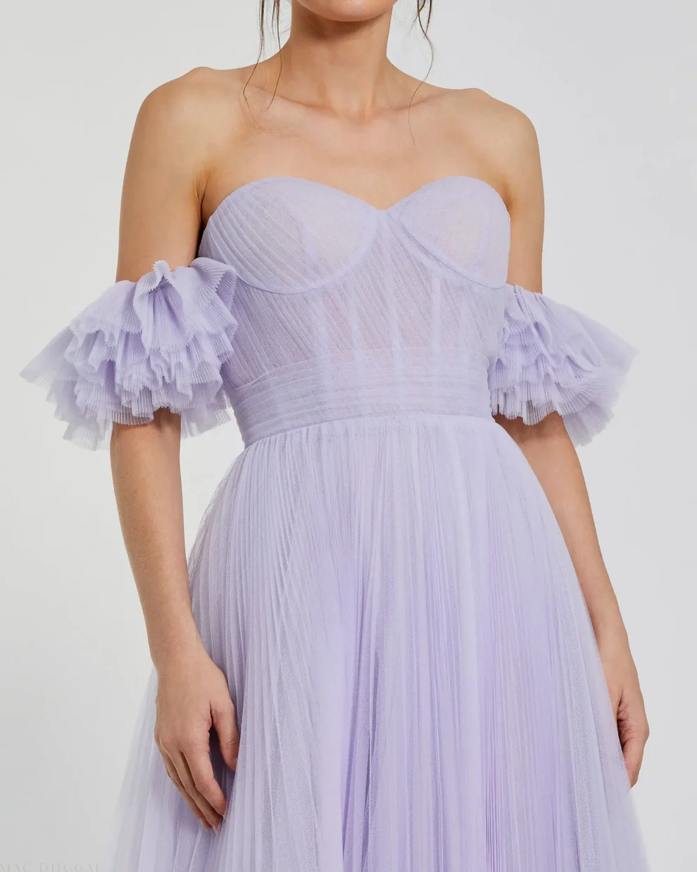 Dreamy Tulle A-Line Off-the-Shoulder Ruffled Sleeves Open Back Floor-Length Evening Dress for Formal Events
