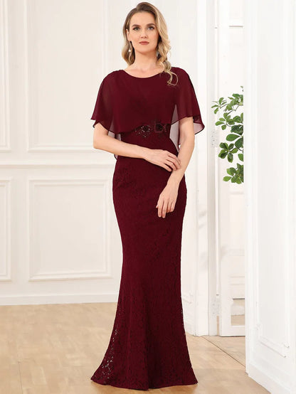 Lace Fishtail Chiffon Coverup Mother of the Bride Dress