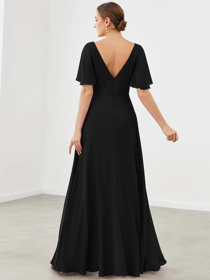 Pink Chiffon A-Line Maxi Mother of the Bride Dress