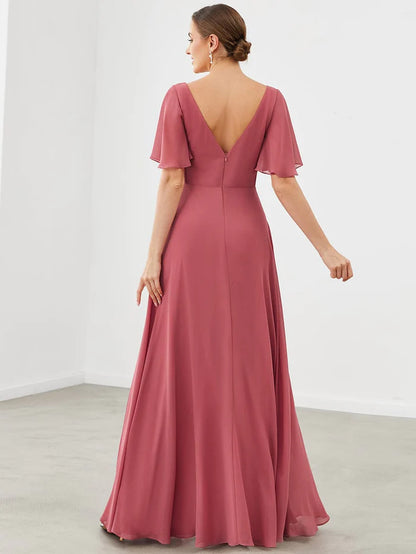 Pink Chiffon A-Line Maxi Mother of the Bride Dress