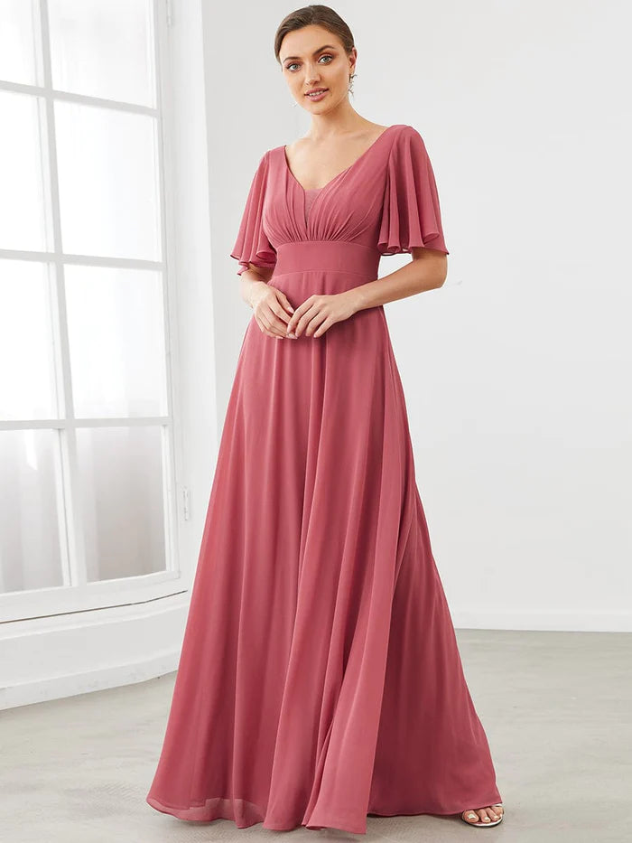 Pink Chiffon A-Line Maxi Mother of the Bride Dress