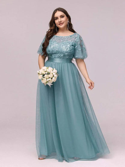 Plus Size Sequin Bodice Long Formal Evening Dresses