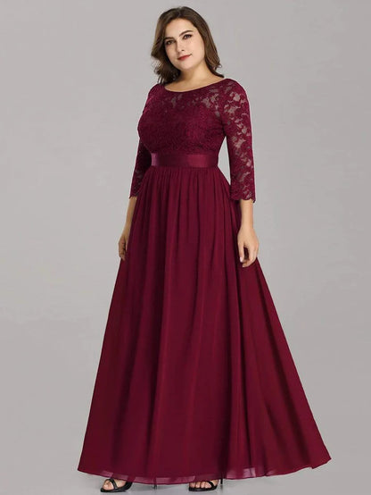 Plus Size Long Lace Sleeve Formal Evening Gowns