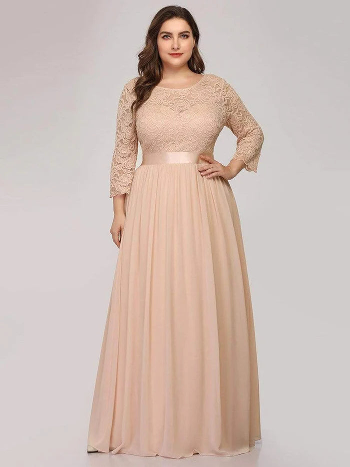 Plus Size Long Lace Sleeve Formal Evening Gowns