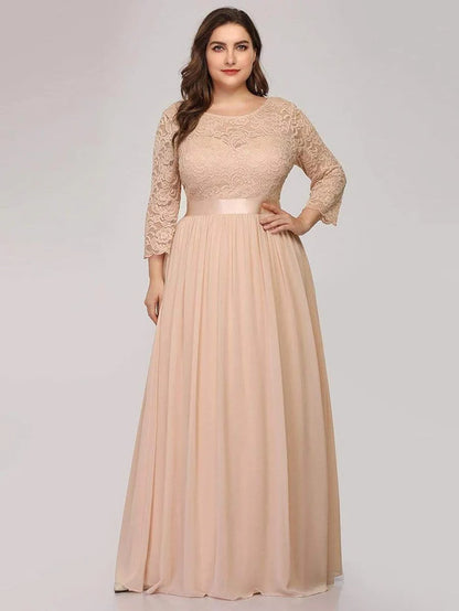 Plus Size Long Lace Sleeve Formal Evening Gowns