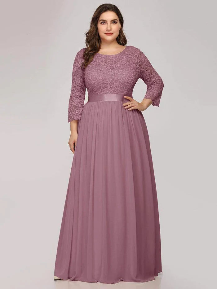Plus Size Long Lace Sleeve Formal Evening Gowns