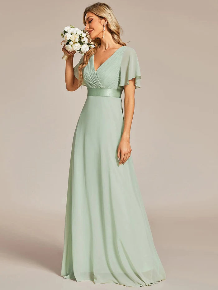 sachin and babi light blue dress Empire Waist White Chiffon Short Bridesmaid Dress