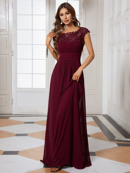 Maxi Lace Cap Sleeve Long Formal Evening Dress LD Dress Maxi Lace Cap Sleeve Long Formal Evening Dress LD Dress
