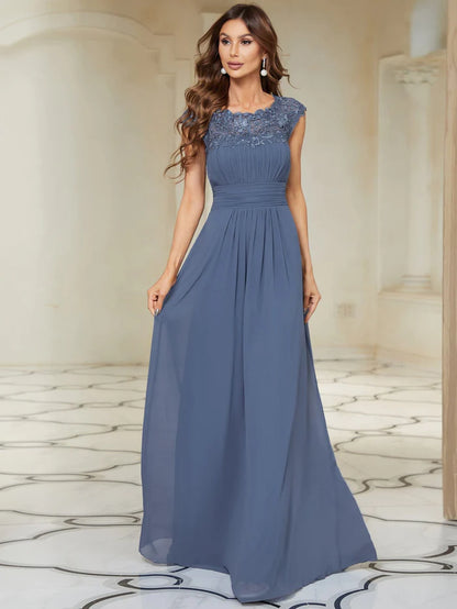 Maxi Lace Cap Sleeve Long Formal Evening Dress  LD Dress