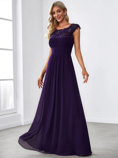 Maxi Lace Cap Sleeve Long Formal Evening Dress – LD Dress