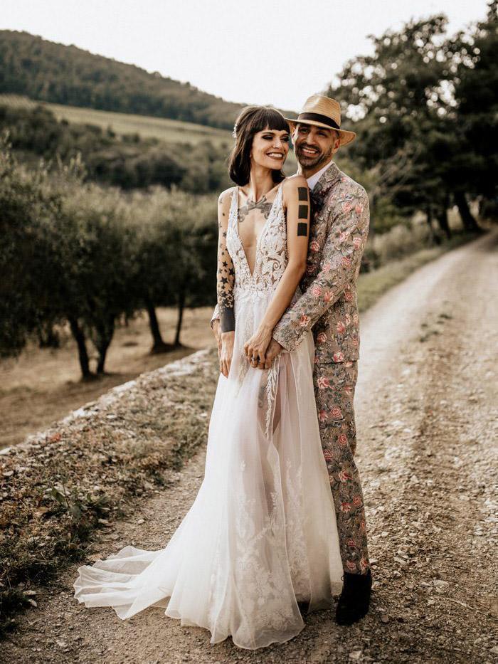 Edgy Boho Beaded Lace Spaghetti Strap Deep Plunge High Slit Open Back Sheer Tulle Wedding Dress