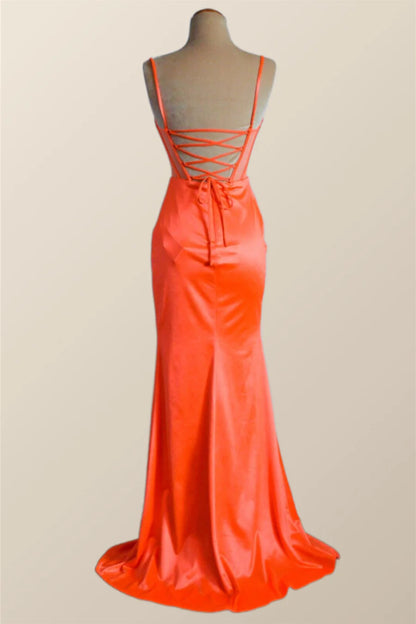 Model showcasing the flowing train of the floor-length mermaid dress.
