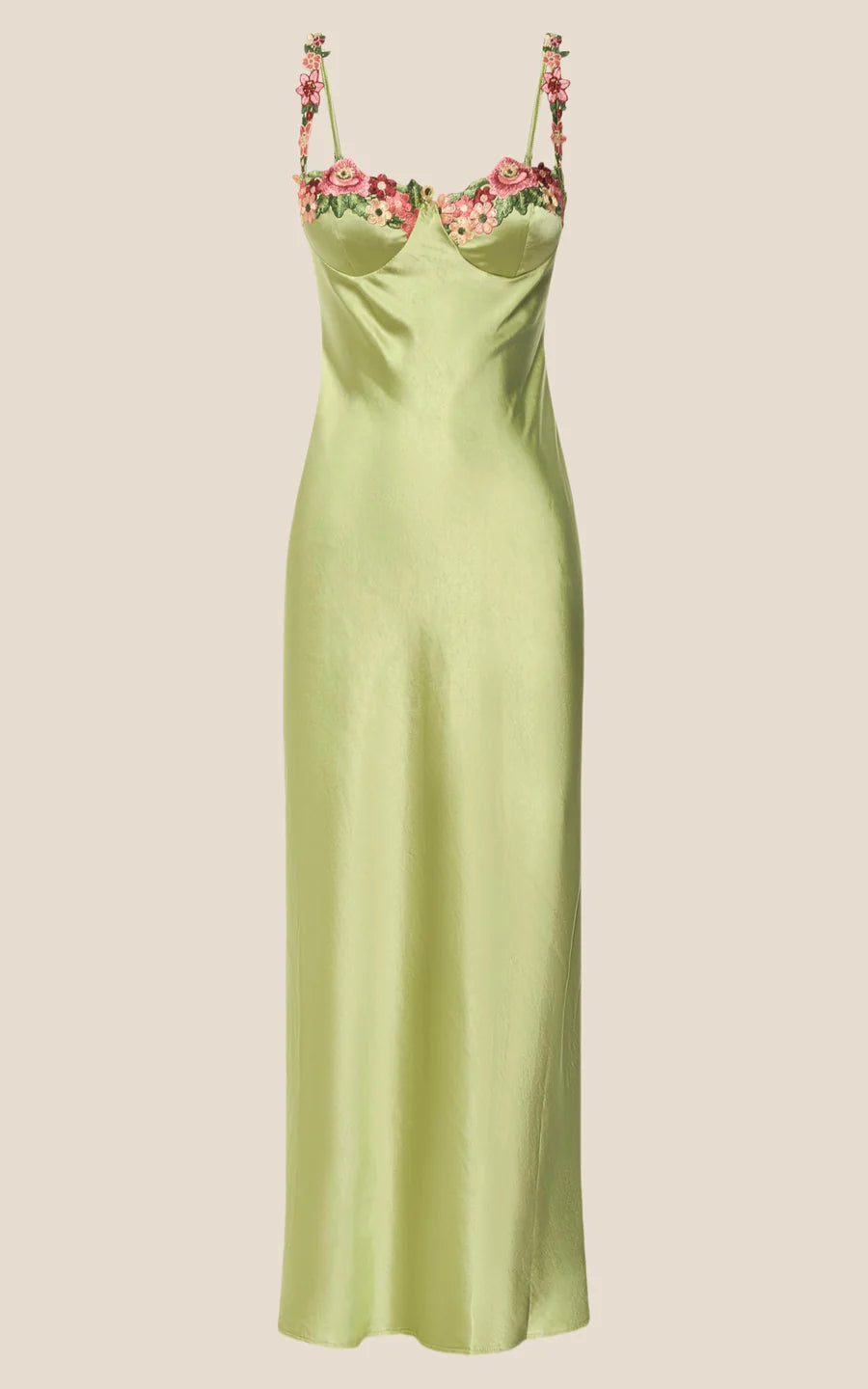 Model in motion wearing the elegant satin midi evening dress.