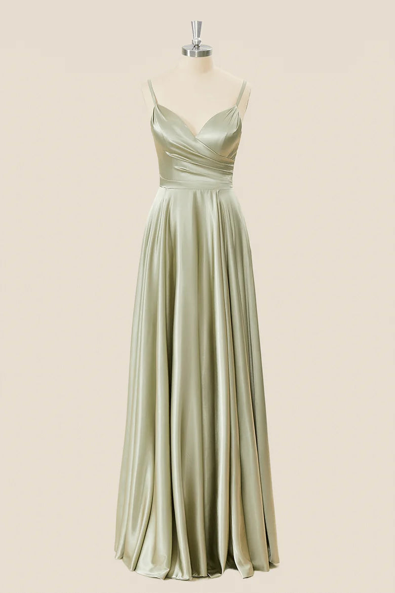 Elegant satin A-line evening dress with sweetheart neckline and corset back.