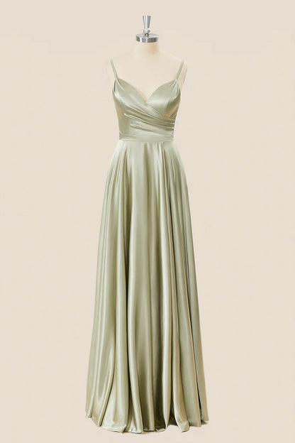 Elegant satin A-line evening dress with sweetheart neckline and corset back.