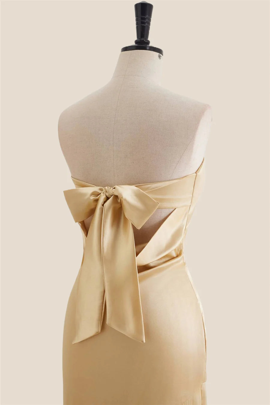 Full front view of the elegant satin mermaid formal dress.