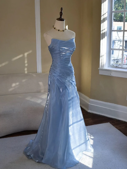 Back view of the strapless ruched bodice mermaid gown.