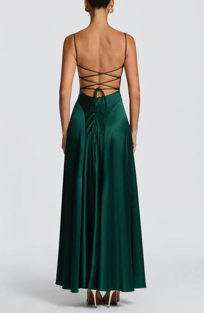 Elegant Satin A-Line Cowl Neck Pink Prom Dress with Lace-Up Back