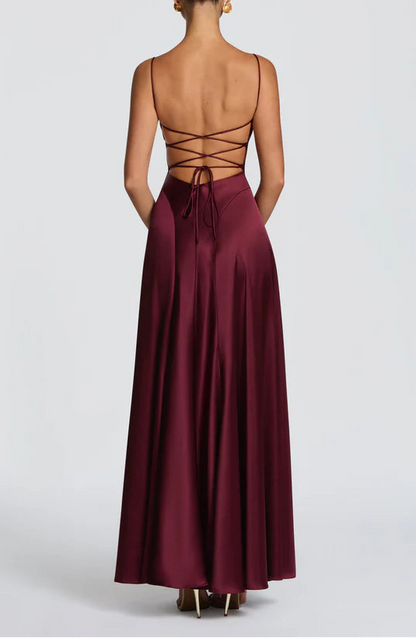 Elegant Satin A-Line Cowl Neck Pink Prom Dress with Lace-Up Back