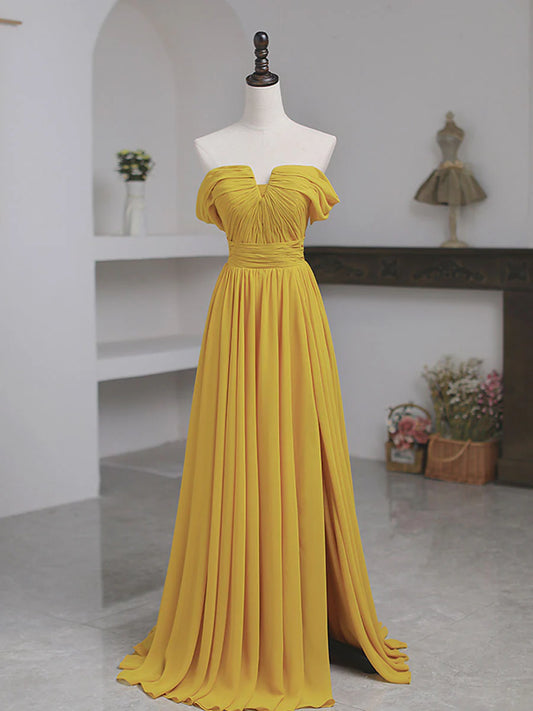 Elegant A-Line Off-the-Shoulder Ruched Waist Lace-Up Back Floor Length Chiffon Prom Dress