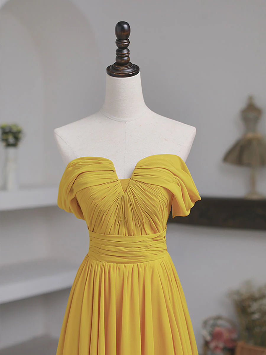 Elegant Chiffon A-Line Off-Shoulder Ruched Lace-Up Floor Length Prom Dress