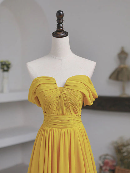Elegant Chiffon A-Line Off-Shoulder Ruched Lace-Up Floor Length Prom Dress