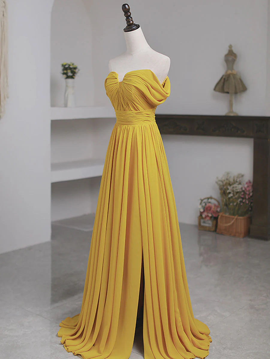 Elegant Chiffon A-Line Off-Shoulder Ruched Lace-Up Floor Length Prom Dress
