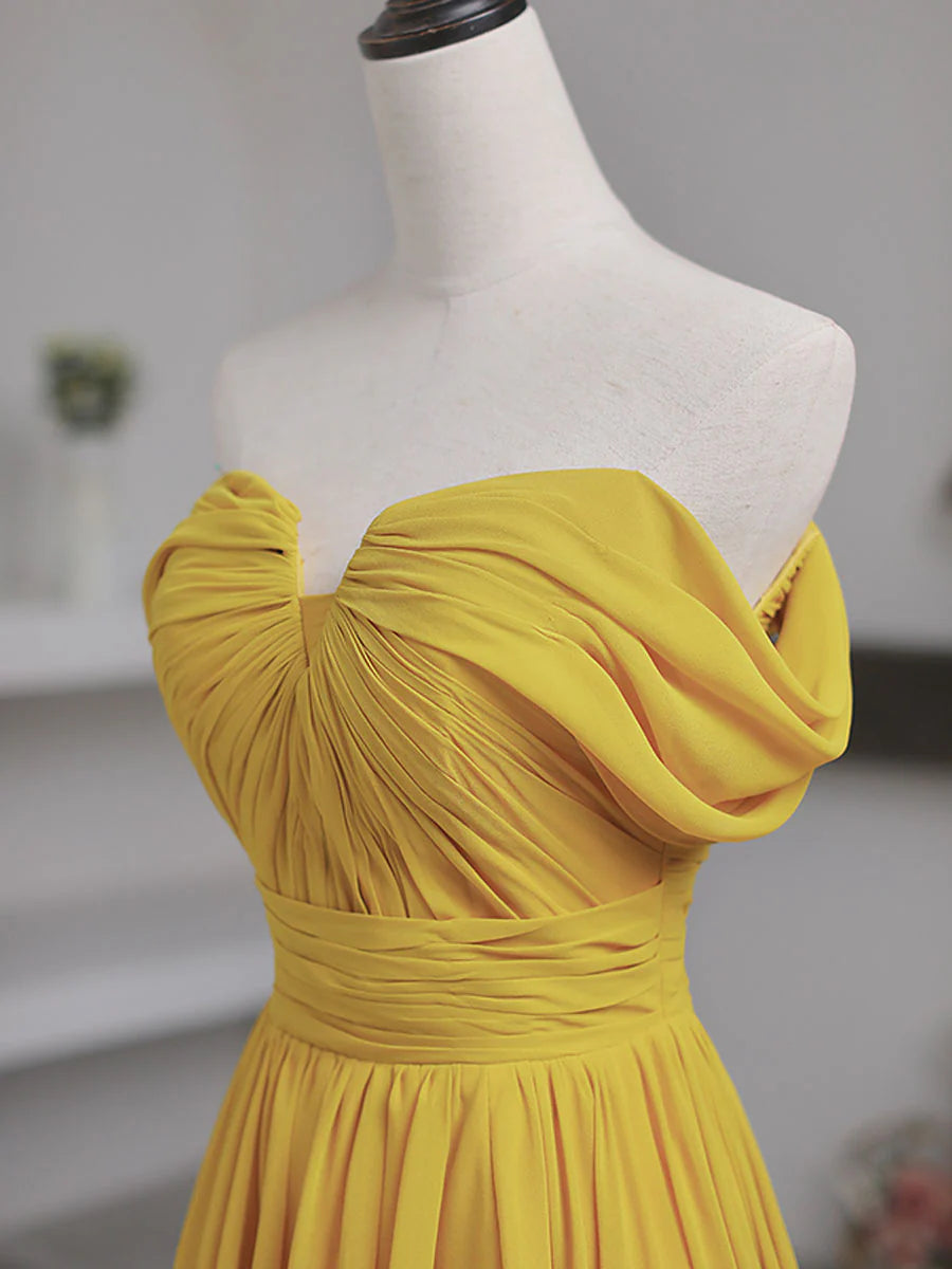 Elegant Chiffon A-Line Off-Shoulder Ruched Lace-Up Floor Length Prom Dress