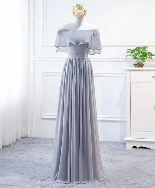 Elegant A-Line Off-the-Shoulder Ruffle Floor Length Chiffon Prom Dress