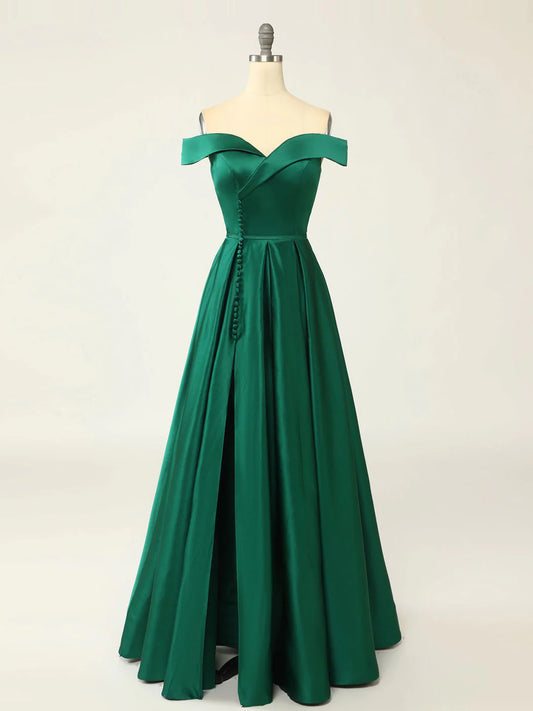 Elegant A-Line Off-the-Shoulder Sleeveless Hidden Zipper Floor-Length Prom Dress
