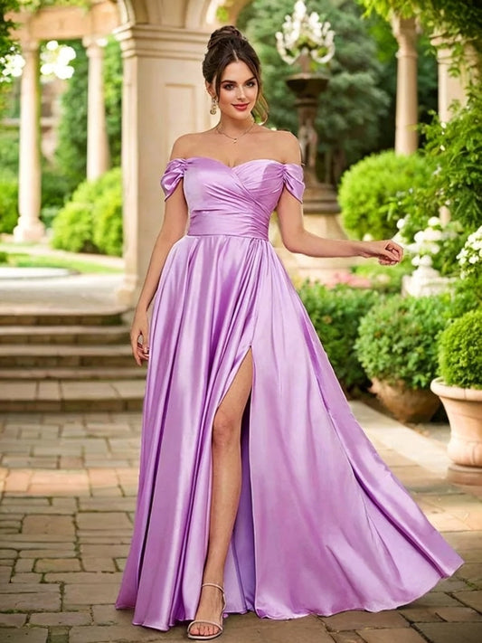 Elegant A-Line Off-the-Shoulder Sweetheart High-Slit Floor-Length Evening Dress
