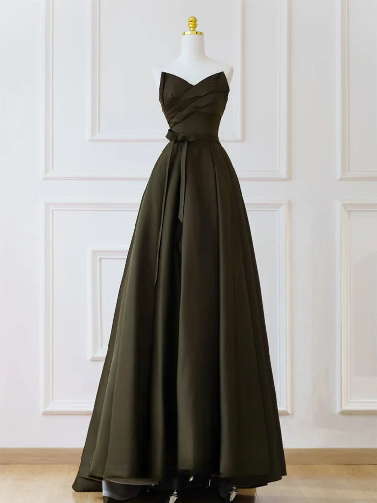 Elegant A-Line Strapless Sweetheart Lace-Up Back Floor-Length Prom Dresses